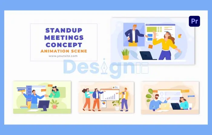 Professional Corporate Standup Meetings Concept 2D Art Animation Scene
